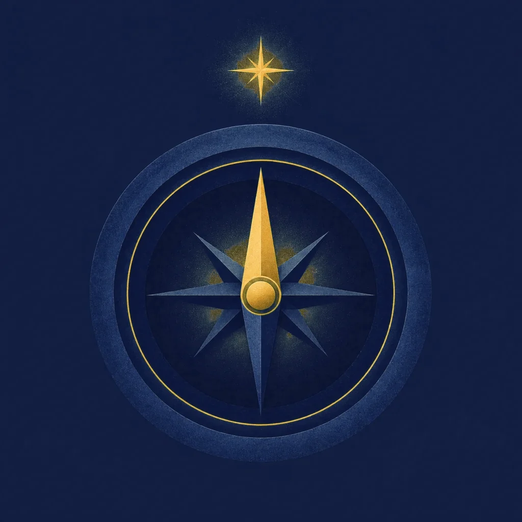 Illustration: a compass pointing to a gold star